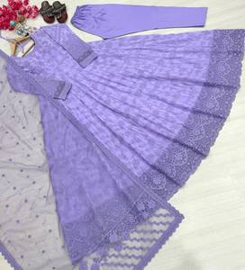 Purple Embroidered Indian Floor-Length Heavy Gown Traditional Indian Wedding Dress Women Loose Fit Rayon Ethnic Wear - Product Image 5