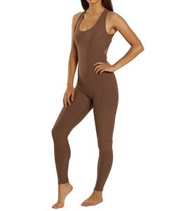 ชุดออกกำลังกายโยคะแบบชิ้นเดียวสำหรับผู้หญิง สีน้ำตาล แขนกุด ผ้ายืดสแปนเด็กซ์/ไนลอน ผลิตตามสั่งขายส่ง - Product Image 4