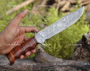 UA Supplies มีดล่าสัตว์เหล็กดามัสกัสเกรดอุตสาหกรรม ผลิตด้วยมือ ขนาด 14 นิ้ว ใบมีดแบบ Fixed Blade ด้ามจับหนังแบบ Ergonomic - Product Image 4
