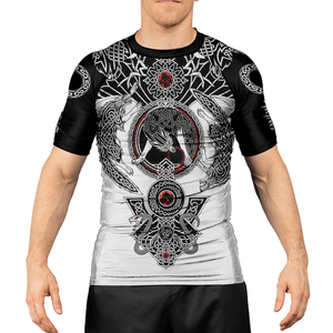 Men's Short Sleeve Rash Guard With Viking Celtic <b>Dragon</b> Print Quick Dry Polyester Compression Shirt Back Logo Design - Product Image 5