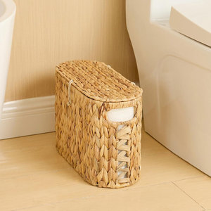 Panier à rouleaux de papier toilette ovale en jacinthe d'eau, support de rangement tressé durable avec couvercle à charnière, organisateur de salle de bain naturel, vente en gros B2B - Product Image 3