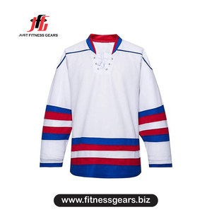 Maillot de hockey sur glace pour homme, col en V, manches longues, polyester anti-humidité, coupe classique adulte, vêtements bicolores - Product Image 2