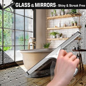 Tergivetro doccia multiuso in acciaio inossidabile con 2 ganci adesivi, strumento per la pulizia del bagno domestico per porte in vetro - Product Image 3