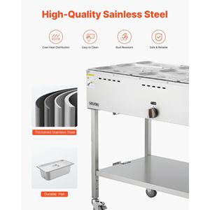 Scaldabagno a propano commerciale tavolo a vapore in acciaio inox 9 padelle per ristoranti campeggio all'aperto temperatura più calda regolabile - Product Image 5