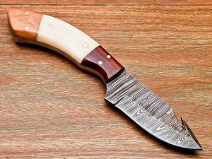 Damascus Steel Gut Hook Skinner <b>Knife</b> <b>Bone</b> and Wood <b>Handle</b> Handmade Fixed Blade Hunting <b>Knife</b> Wholesale Bulk Order - Product Image 5
