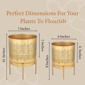 กระถางต้นไม้โลหะทันสมัย ทนทาน พร้อมขาตั้ง แพ็ค 2 ใบ ขนาดใหญ่ (10x7 นิ้ว) ขนาดเล็ก (8x6 นิ้ว) ตกแต่งบ้าน/สำนักงาน/ระเบียง/สวน - Product Image 6