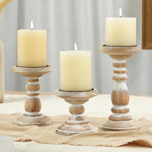Venta de fábrica portavelas de pilar de madera Juego de 3 portavelas de madera de mango blanco rústico para velas de pilar para decoración del hogar - Product Image 4