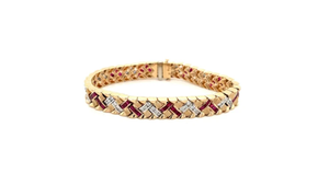 Women's 10K Gold Plated <b>Ruby</b> and Diamond Vintage Art Deco Geometric Chain <b>Bracelet</b> Classic Wedding Jewelry - Product Image 4