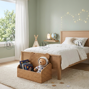 Coffre de rangement artisanal en jacinthe d'eau naturelle pour chambre d'enfant, en forme d'ours, idéal pour organiser les jouets - Product Image 3