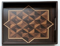 Plateau de service en bois sculpté rectangulaire avec poignée latérale pour thé et café, idéal pour la maison, l'hôtel, la table à manger, fait main, modèle unique