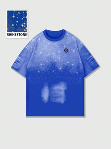 Custom Rhinestone Sparkle Oversized Men's T-shirts Breathable 100% Cotton Heavyweight 250-300GSM Acid Wash O Neck <b>Tshirt</b> - Product Image 3