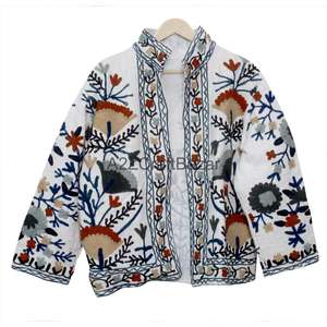 Chaqueta Bomber de Mujer con Cuello en V, Diseño Floral Vintage, Bordado Suzani TNT, Ecológica, Transpirable, de Secado Rápido, Tejido de Algodón - Product Image 6