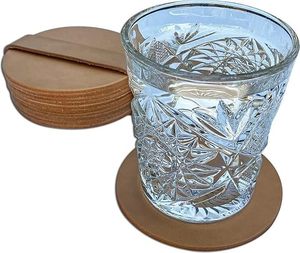Sous-verres en cuir pleine fleur, naturels, ronds, lot de 6, sous-verres pour verres, sous-verres pour boissons, avec support inclus - Product Image 2