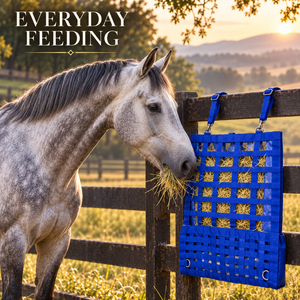 Sac à foin pour chevaux bleu royal en nylon de haute qualité |   Sac à foin suspendu stable avec sangles réglables et grilles ouvertes - Product Image 4