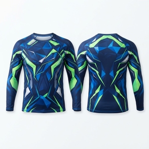 Camiseta de Compresión de Manga Larga para Hombre, Diseño Geométrico Azul Verde Sublimado, Secado Rápido - Product Image 4