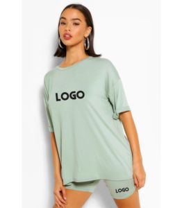 Camiseta Extra Grande Verde Menta para Mujer con Estampado de Logotipo, Cuello Redondo, Manga Corta, Corte Holgado, Ligera, 100% Algodón, para Verano - Product Image 4