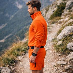 Conjunto de Dos Piezas para Hombre, Top de Forro Polar Texturizado Transpirable con Cierre de Cremallera y Pantalones Cortos, Ropa Deportiva Informal para Verano, Senderismo y Uso Diario - Product Image 6