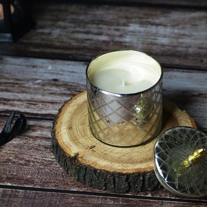 Elegant Design glass <b>jar</b> candle with gold knob on glass lid scented soy wax candle decorative candle offer customization option - Product Image 3