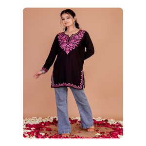 Kurti court brodé du Cachemire pour femme, tenue traditionnelle indienne, design classique, coupe régulière, rayonne de qualité supérieure, vêtement ethnique pour les fêtes - Product Image 2