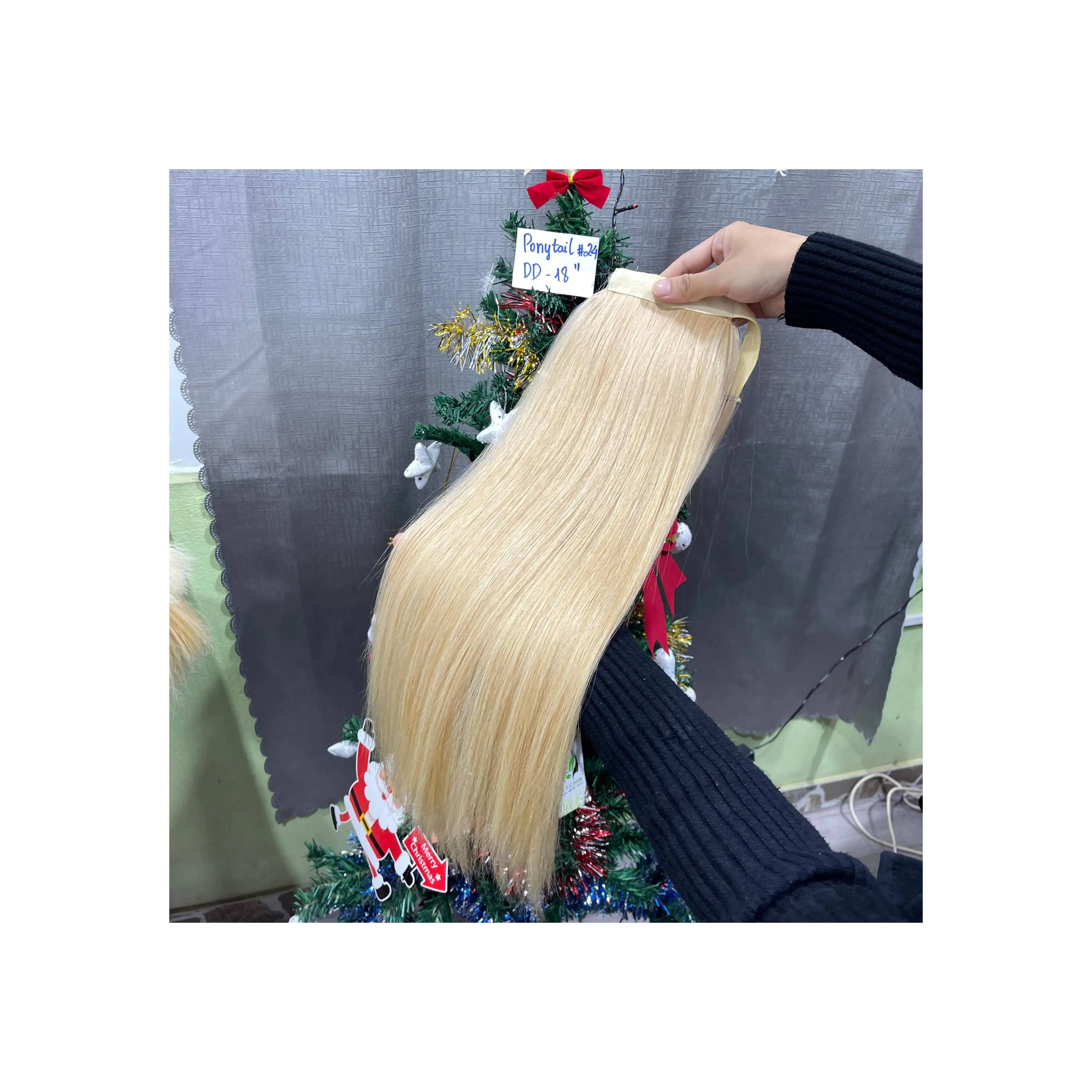 Wholesale Super Double Drawn Clip In Ponytail real Human hair Ponytail natural Color human hair hair extensions