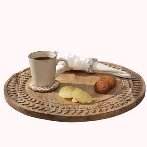 Plateau en bois sculpté, plateau décoratif pour centre de table, plateau de table basse, planche de service en bois pour collations, plateau de rangement en bois fait main - Product Image 6