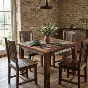 DIVADI Dining <b>Table</b> Java Patchwork KD Leg Square Top <b>Reclaimed</b> Boat Wood Sustainable Design Eco-Friendly For Indoor and Outdoor - Product Image 6