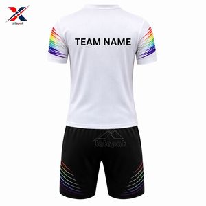 เสื้อกีฬา 7V7 แห้งเร็ว ผลิตจากโพลีเอสเตอร์ 100% พร้อมโลโก้และชื่อทีมแบบกำหนดเอง ออกแบบเสื้อแขนสั้นคอวี ชุดทีมอย่างเป็นทางการ ขายส่ง - Product Image 3
