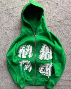 Heavyweight High Quality Fashion Streetwear Hoodie Custom Logo 100% Cotton Men Zip up Y2K Oversized Hoodies - Product Image 3