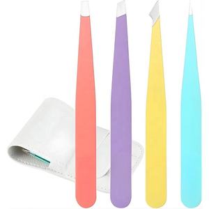 Juego de Pinzas para Cejas de Acero Inoxidable con Punta Inclinada y Recubrimiento de Color, con Estuche de Cuero, Herramienta de Depilación de Precisión, Venta al Por Mayor - Product Image 1