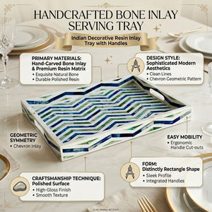 Bandeja de Servir Hecha a Mano con Incrustaciones de Hueso |   Bandeja Decorativa India con Incrustaciones de Resina y Asas |   Bandeja Organizadora de Lujo para Decoración de Mesa de Centro - Product Image 3