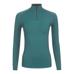 Women's Teal Long Sleeve Stand Collar <b>Zip</b>-Up Top Spandex Polyester Knitted Quick Dry Solid Casual Fit - Product Image 1