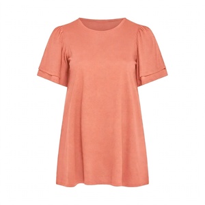 Affordable Low Price Women's Short Sleeve Layered Ruffle Sleeve Crew Neck Casual Plain Loose Fit <b>Swing</b> T Shirt <b>Top</b> - Product Image 1