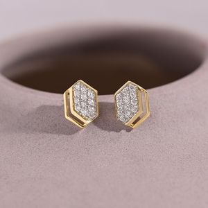 Pendientes de Oro Amarillo con Diamantes Cultivados en Laboratorio, Diseño Hexagonal Geométrico en Racimo - Product Image 4