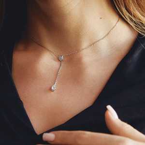 สร้อยคอแบบหยดน้ำ Y Drop ทองคำแท้ 14k 18k เพชรทรงลูกแพร์เรเดียนท์ เพชรเลี้ยงในห้องปฏิบัติการ แบบลาริเอท 18 นิ้ว สไตล์มินิมอลสำหรับเจ้าสาว เครื่องประดับหรูหรา - Product Image 5