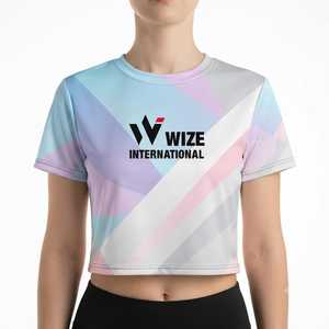 WIZE INTERNATIONAL Top Corto para Mujer, Estampado Geométrico, Secado Rápido, Cuello Redondo Deportivo, Manga Corta, Corte Regular, Primavera Verano - Product Image 1