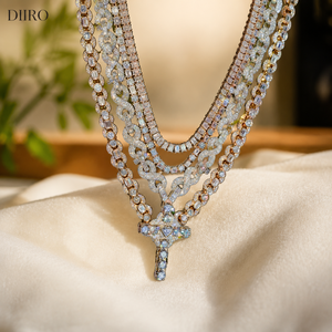 925 Sterling Silver Unisex Rhodium Plated Hip Hop <b>Iced</b> <b>Out</b> Color Moissanite Style Infinity Link <b>Chain</b> Necklace - Product Image 1
