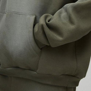 Ensemble de survêtement unisexe vert olive à capuche, coupe ample, couleur unie, 100 % coton, pour l'automne - Product Image 6
