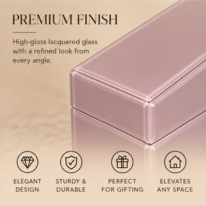 Boîte de rangement pour bijoux en verre rose poudré avec poignée à clé dorée, finition brillante, doublure douce, organisateur décoratif pour souvenirs et articles de toilette - Product Image 3