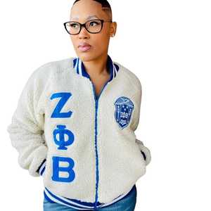 Zeta Phi Beta Sherpa Bomber <b>Jacket</b> Women Fleece <b>Zip</b> <b>Up</b> <b>Jacket</b> Warm Winter Coat Greek Sorority Stylish Casual Outfit - Product Image 3