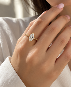 Bague solitaire classique pour femme, plaquée or jaune, diamant taille marquise de pureté 100% cultivé en laboratoire, pour mariage, fiançailles, fête, cadeau - Product Image 4
