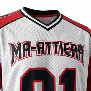 Maillot de football américain personnalisé pour homme, uniforme d'équipe rouge et blanc, vêtements de sport, chemises de jeu en maille à col en V, vêtements sur mesure - Product Image 6