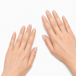 Pin de rubor Natural ovalado corto en capas, blanco lechoso, tonos rosas sutiles, aspecto femenino fresco, estilo glam suave coreano, dedo con lazo Acrílico - Product Image 3