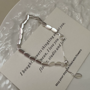 S925 Sterling Silver Korean Style Niche Design Matte Bean <b>Bracelet</b> Retro Simple Pull-Out Unisex Gift Jewelry - Product Image 1