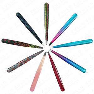 Powder Coated Eyebrow Tweezers Set Custom Color Slanted Tip Professional Beauty Grooming <b>Tools</b> Wholesale OEM - Product Image 4