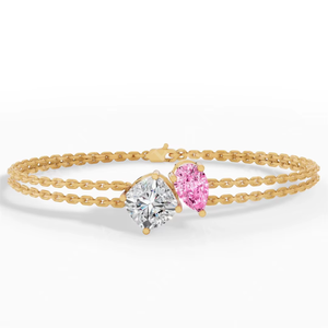 กำไลข้อมือเพชรทอย เอ็ม โอ ที่ได้รับการรับรองจาก IGI |   เครื่องประดับทองคำ 14K แบบสองเส้น ประดับด้วยพลอยรูปทรงลูกแพร์สีชมพูและพลอยทรงคุชชั่น |   วันครบรอบ - Product Image 2