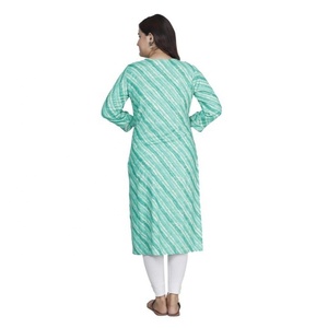 Indian Pakistani Clothing Loose Fit <b>Women</b> Embroidered Leheriya Rayon Vintage <b>Kurta</b> with Three Fourth Sleeves - Product Image 3