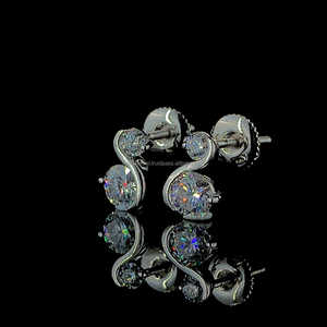 Piedra doble 1ct cada corte redondo Iced out pendiente en plata 925 Hip hop pendiente VVS moissanite diamante joyería para regalo de Navidad - Product Image 4