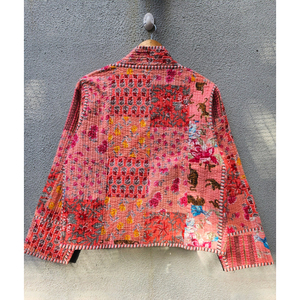 Women's Reversible Quilted Cotton Jacket Vintage Floral Patchwork <b>Open</b> Front Kimono Coat for Spring Autumn Gift for her - Product Image 6
