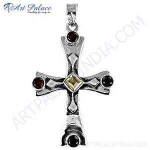 จี้เงินประดับพลอยซิทรีนและโกเมนจากนักออกแบบ - Product Image 1
