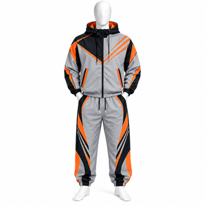 Ensemble survêtement coupe-vent Glory Zone personnalisé à blocs de couleur, veste à capuche zippée avec pantalon de survêtement, tenue sportive 2 pièces unisexe - Product Image 1